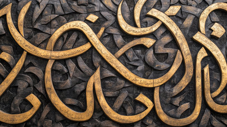 Close-up of Arabic calligraphy on a traditional Dubai wall. Copy spaceの素材