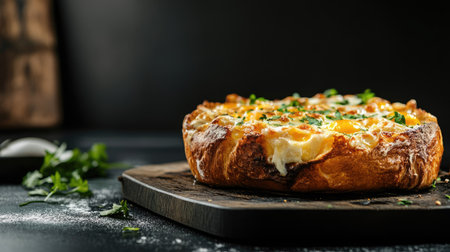 Golden regag bread cooked with fillings of cheese and eggs. Copy spaceの素材