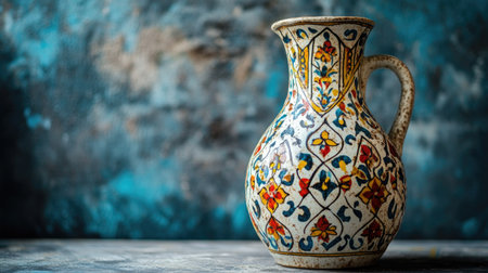 Emirati-style ceramic jug with traditional patterns. Copy spaceの素材