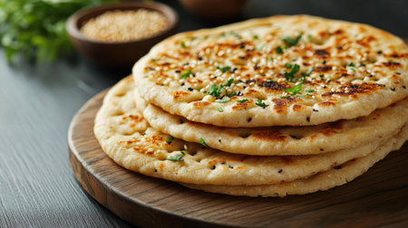 Emirati-style flatbread with a garnish of roasted sesame seeds. Copy spaceの素材