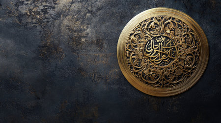 Gold calligraphy on decorative plaque. Copy spaceの素材