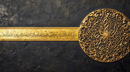 Gold calligraphy on decorative plaque. Copy spaceの素材