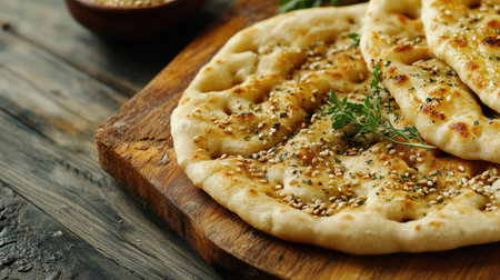 Emirati-style flatbread with a garnish of roasted sesame seeds. Copy spaceの素材