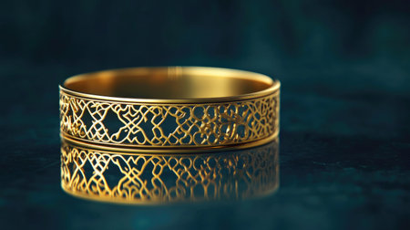 Golden bracelet with Arabic patterns in Emirati style. Copy spaceの素材