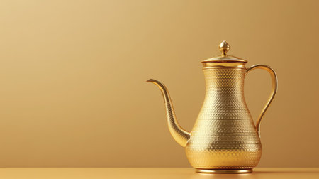 Golden dallah coffee pot symbolizing Emirati hospitality. Copy spaceの素材