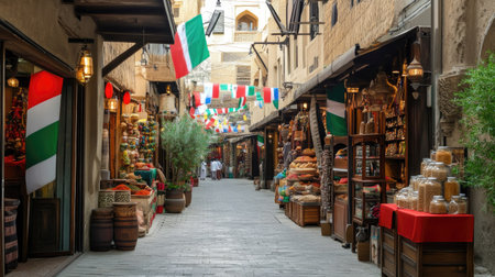 Old Dubai souk with spices, crafts, and heritage items. Copy spaceの素材