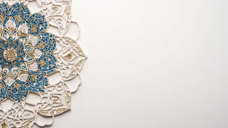 Mosaic tiles arranged in classic Emirati designs on white background. Copy spaceの素材