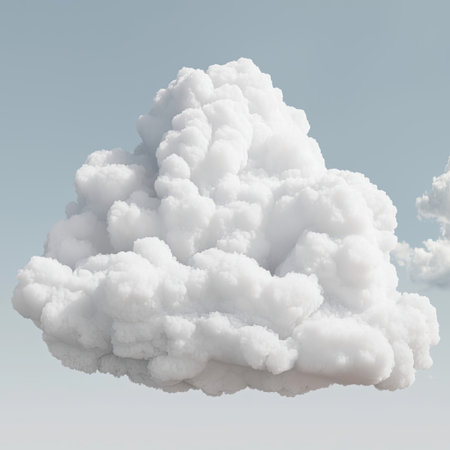 Beautiful fluffy white clouds drift across a bright blue sky, creating a serene and tranquil scene ideal for nature lovers and weather enthusiasts.の素材