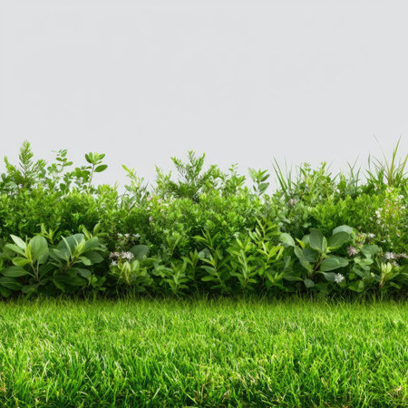 A captivating view of lush green plants and grass in a serene outdoor setting, showcasing nature's beauty and tranquility, perfect for gardening themes.の素材