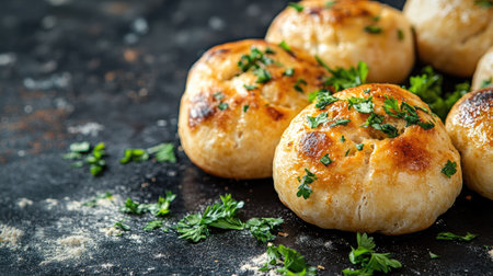 Discover a stunning display of freshly baked bread rolls garnished with herbs, perfect for enhancing any meal or gathering with friends and family.の素材