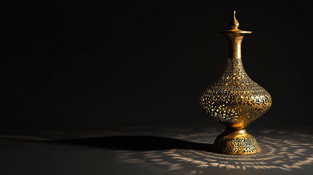 Discover an elegant golden vase showcasing intricate designs that create captivating shadows. Perfect for adding a touch of luxury to your decor.の素材