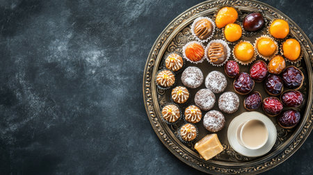 A beautiful assortment of pastries and sweets arranged on an elegant serving plate, perfect for sharing at any festive gathering or special occasion.の素材