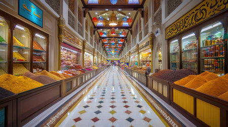 Explore a vibrant marketplace filled with a stunning array of spices. Colorful displays create an inviting atmosphere for visitors and shoppers alike.の素材