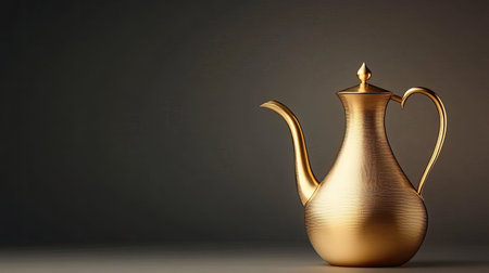 A stunning golden teapot displayed against a soft neutral background, highlighting its elegant curves and craftsmanship, perfect for kitchen decor.の素材