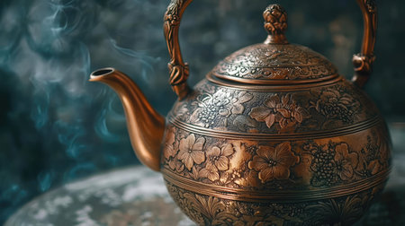 This vintage teapot showcases intricate floral designs, embodying elegance and craftsmanship. Perfect for tea lovers and decorative purposes in any home setting.の素材