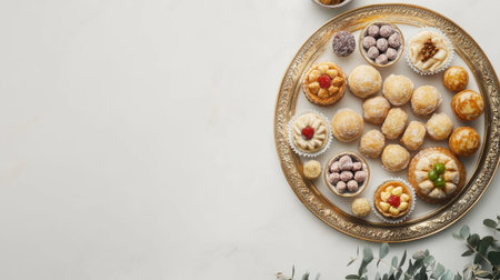 Discover an elegant assortment of delicious pastries arranged on a decorative tray. Perfect for celebrations or any sweet occasion. Enjoy the variety!の素材