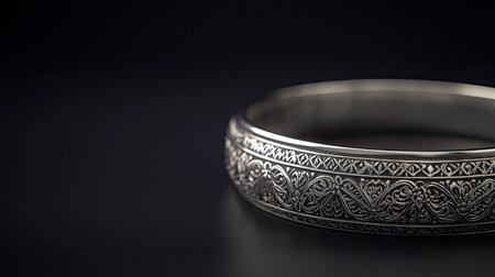 This image showcases an elegant silver bangle featuring intricate designs and fine craftsmanship. Perfect for highlighting jewelry's beauty and artistry.の素材