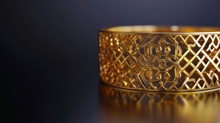 A close-up view of an elegant golden bracelet showcasing intricate designs. This luxury accessory highlights exquisite craftsmanship and style.の素材