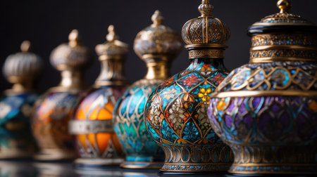 A captivating display of colorful decorative glass containers showcasing intricate designs and vibrant hues, perfect for adding elegance to any space.の素材