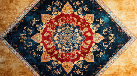 Discover the beauty of this intricate patterned area rug, showcasing detailed motifs and vibrant colors, perfect for enhancing any interior space.の素材
