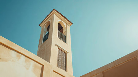 A stunning tower rises against a bright blue sky, showcasing architecture and design in a unique art-inspired scene, perfect for travel and culture themes.の素材