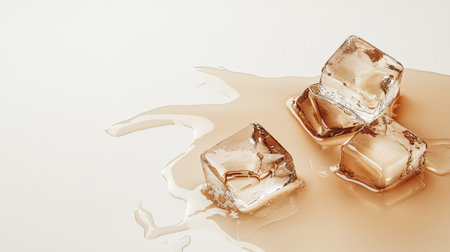 This image features melting ice cubes on a smooth surface, creating a refreshing visual with subtle colors and textures, ideal for summer-themed designs.の素材