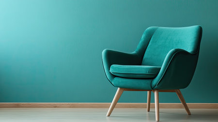 A sleek modern teal chair placed next to a mint green wall, perfect for adding a stylish touch to any interior design project or decor setting.の素材