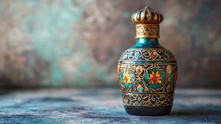 A stunning vintage decorative bottle featuring intricate patterns and vibrant colors. Perfect for showcasing cultural artistry and enhancing home decor.の素材