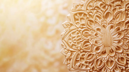 Explore the beauty of an intricately carved wooden mandala, showcasing exceptional craftsmanship and design. Ideal for art and decor themes.の素材