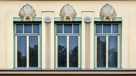 Explore this striking decorative window design featuring unique architectural details in a charming urban environment, highlighting classic craftsmanship.の素材