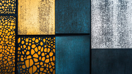 Explore a vibrant arrangement of textured panels showcasing a blend of colors and patterns, perfect for creative and modern design inspiration.の素材
