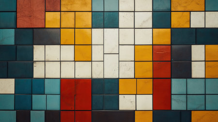 Discover a stunning tile mosaic featuring a vibrant mix of colors and patterns. Perfect for interior decoration or artistic inspiration in home design.の素材