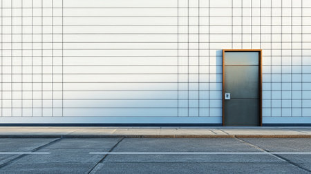 A modern doorway stands prominently against a minimalist wall, creating a striking visual contrast. Perfect for architectural and urban themed projects.の素材