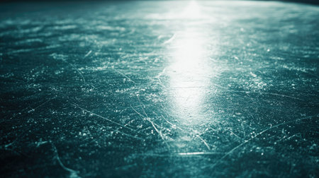 A close-up of a textured reflective surface showcasing scratches and a soft light. Perfect for backgrounds, design projects, or artistic themes.の素材