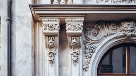 Explore the intricate designs of classic architectural elements featuring ornate columns and decorative stonework. Perfect for design inspiration.の素材