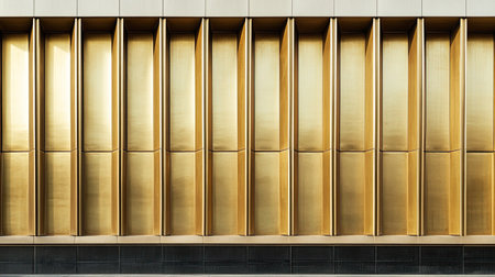 This image showcases an elegant golden wall design featuring vertical lines and a luxurious texture, perfect for modern interior and architectural applications.の素材