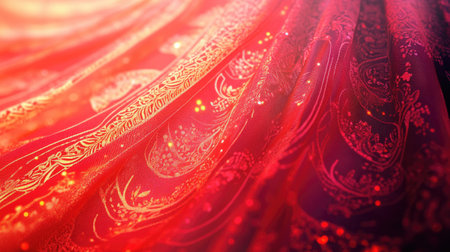 This stunning close-up image showcases vibrant textiles with intricate patterns and shimmering details, perfect for projects emphasizing elegance and beauty.の素材