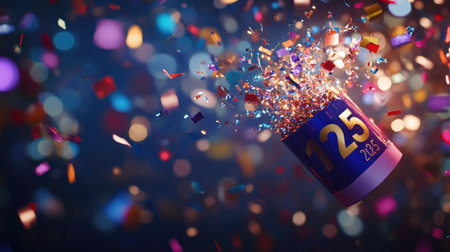 Discover a vibrant celebration scene featuring a burst of confetti and streamers, perfect for conveying joy and festivity in any artwork or design.の素材