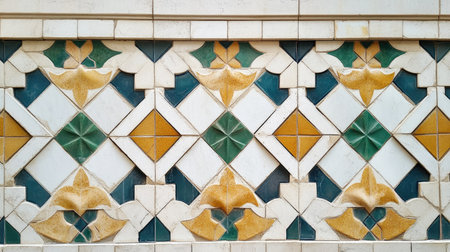 This image features a stunning decorative tile pattern showcasing vibrant colors and intricate designs, perfect for backgrounds or architectural projects.の素材