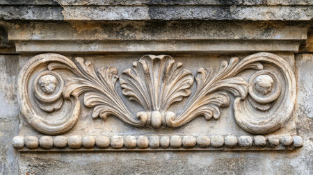 A stunning decorative stone relief featuring an intricate floral motif, perfect for showcasing architectural detailing and craftsmanship in various design projects.の素材