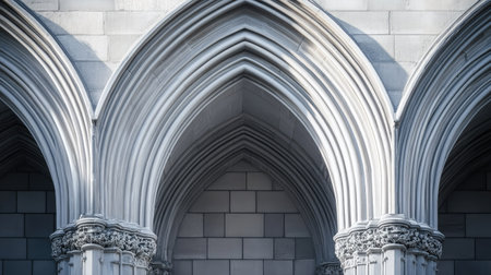 Close-up of intricately designed stone arches showcasing timeless architectural beauty, highlighting craftsmanship, texture, and classic elements in a historic context.の素材
