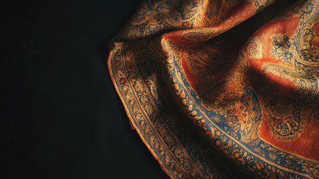 Explore the elegance of this rich fabric featuring intricate patterns and warm colors. Perfect for showcasing textures in artistic or decorative projects.の素材