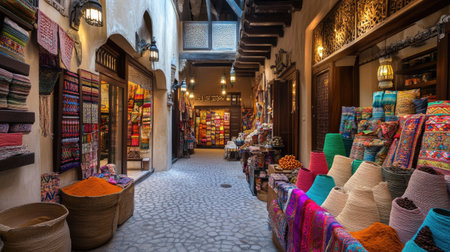 Experience the lively atmosphere of a traditional bazaar filled with vibrant textiles, spices, and crafts, showcasing rich cultural heritage and local artistry.の素材