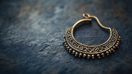 Captivating antique earring resting on a rustic surface, showcasing intricate design and craftsmanship. Ideal for jewelry and fashion photography.の素材