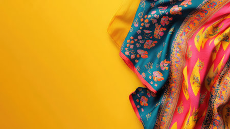 A vibrant and colorful fabric design featuring intricate floral patterns, perfect for fashion or artistic projects. Ideal for showcasing traditional textile art.の素材