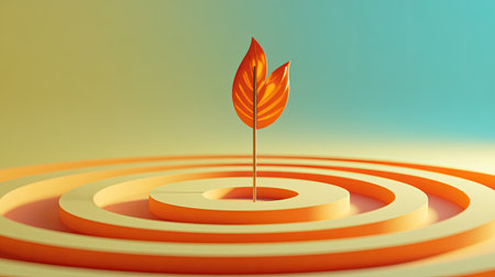 A striking visual of a lone leaf rising from a circular base, embodying themes of growth and renewal against a soft gradient background, creating a sense of tranquility and inspiration.の素材