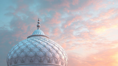 The dome of framed against a pastel sunrise sky, with plenty of room for copy spaceの素材