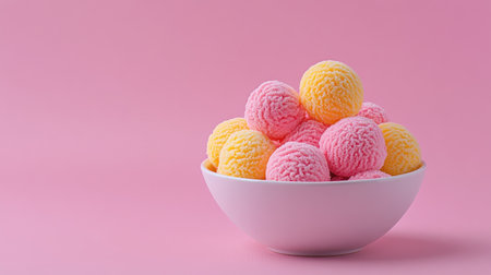 A delightful scoop of colorful ice cream balls served in a bowl, isolated on a clean background.の素材