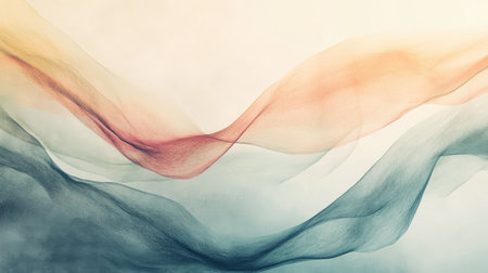 Abstract composition of flowing pastel waves, creating a dreamy and soothing visual with space for text.の素材