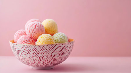 A delightful scoop of colorful ice cream balls served in a bowl, isolated on a clean background.の素材